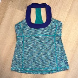 Lululemon size 12 Scoop Neck Athletic Racer Back Tank Top Blue Teal Purple EUC
